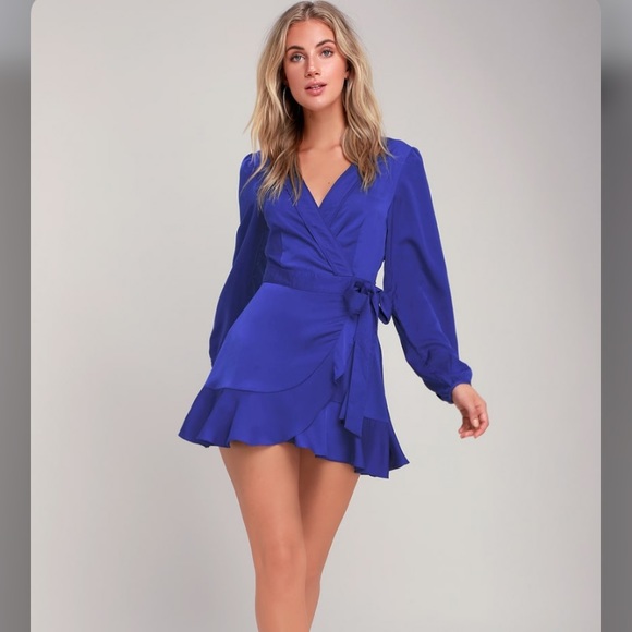 blue satin wrap dress